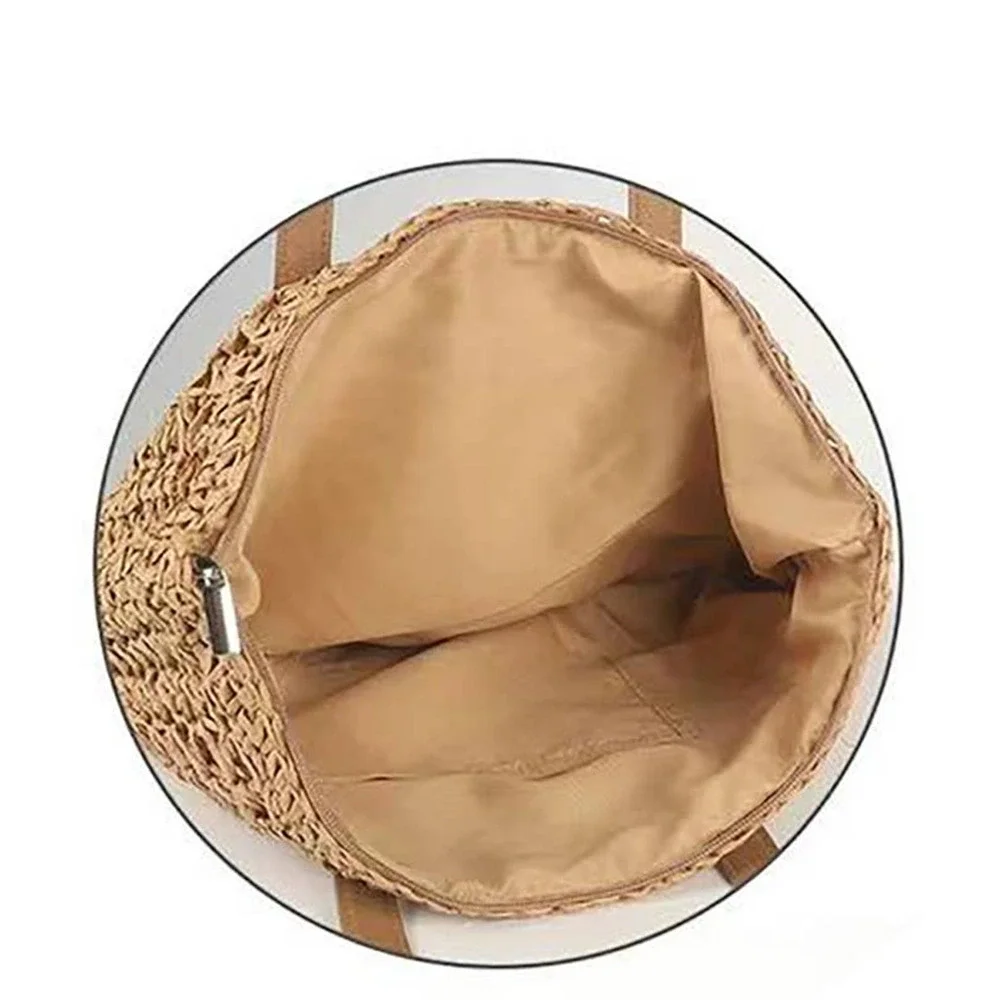 Handwoven Lightweight Woven Tote Paper Straw Light Orange Tan